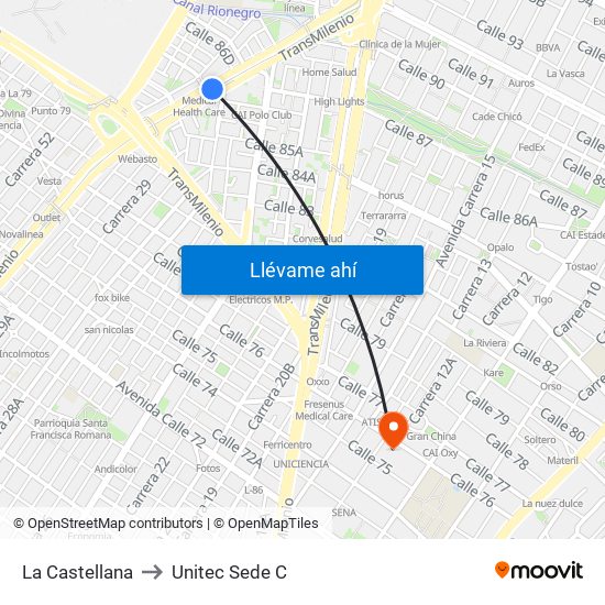 La Castellana to Unitec Sede C map