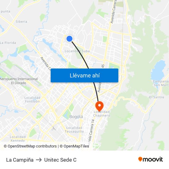 La Campiña to Unitec Sede C map