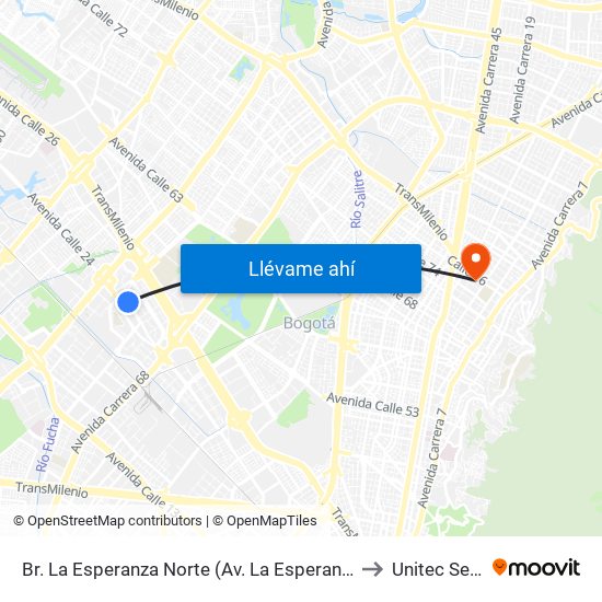 Br. La Esperanza Norte (Av. La Esperanza - Kr 69d) to Unitec Sede C map