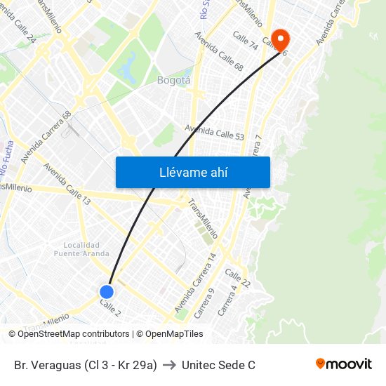 Br. Veraguas (Cl 3 - Kr 29a) to Unitec Sede C map