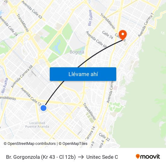 Br. Gorgonzola (Kr 43 - Cl 12b) to Unitec Sede C map