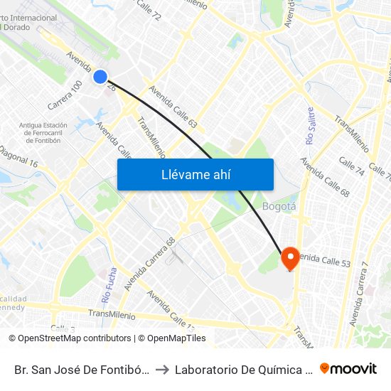 Br. San José De Fontibón (Ac 26 - Kr 96a) to Laboratorio De Química Ingeominas (615) map