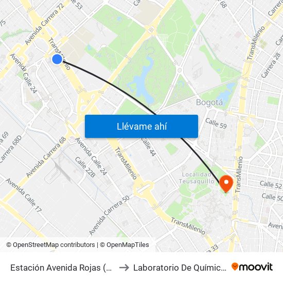 Estación Avenida Rojas (Ac 26 - Kr 69d Bis) (B) to Laboratorio De Química Ingeominas (615) map