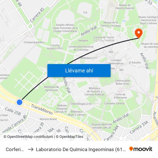 Corferias to Laboratorio De Química Ingeominas (615) map