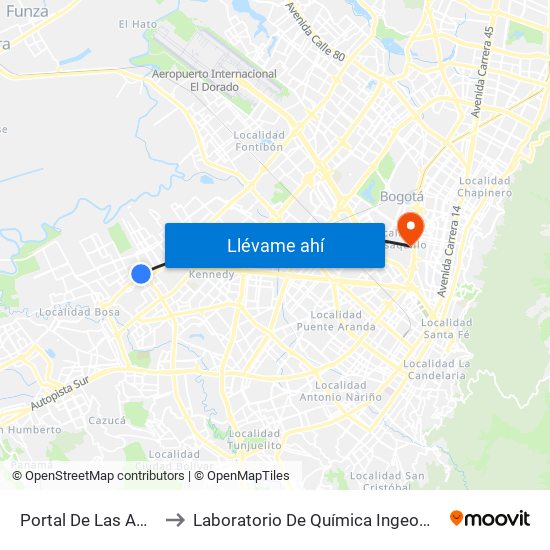 Portal De Las Américas to Laboratorio De Química Ingeominas (615) map