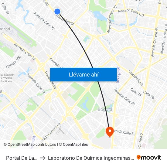Portal De La 80 to Laboratorio De Química Ingeominas (615) map