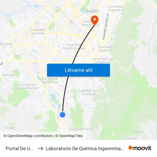 Portal De Usme to Laboratorio De Química Ingeominas (615) map