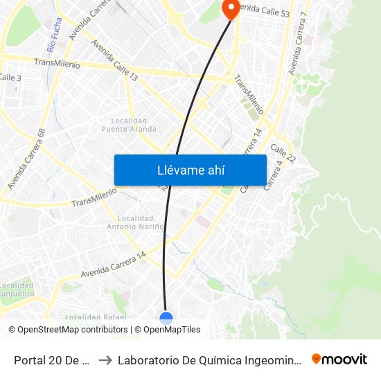 Portal 20 De Julio to Laboratorio De Química Ingeominas (615) map