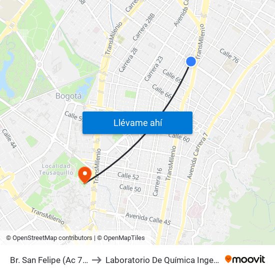 Br. San Felipe (Ac 72 - Kr 17) to Laboratorio De Química Ingeominas (615) map