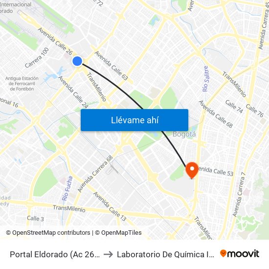 Portal Eldorado (Ac 26 - Av. C. De Cali) to Laboratorio De Química Ingeominas (615) map