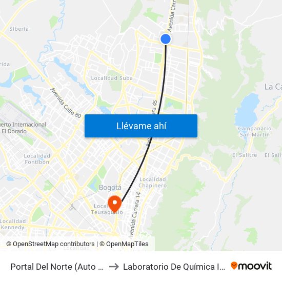 Portal Del Norte (Auto Norte - Cl 174a) to Laboratorio De Química Ingeominas (615) map
