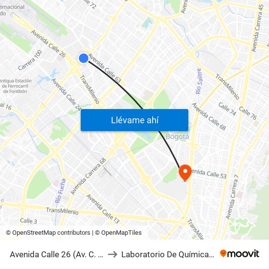 Avenida Calle 26 (Av. C. De Cali - Cl 51) (A) to Laboratorio De Química Ingeominas (615) map