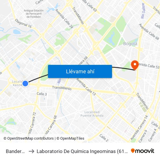 Banderas to Laboratorio De Química Ingeominas (615) map