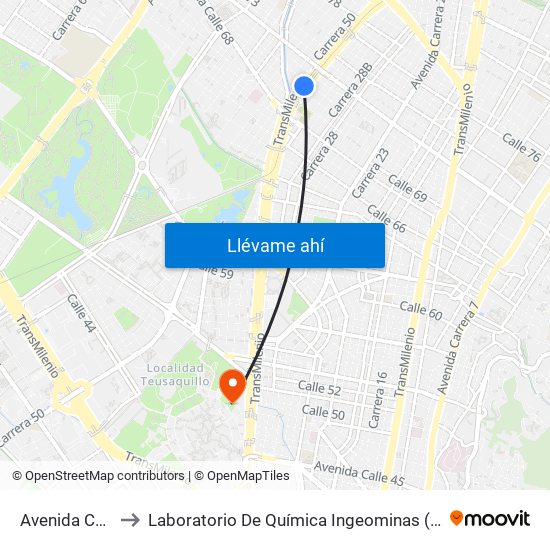Avenida Chile to Laboratorio De Química Ingeominas (615) map