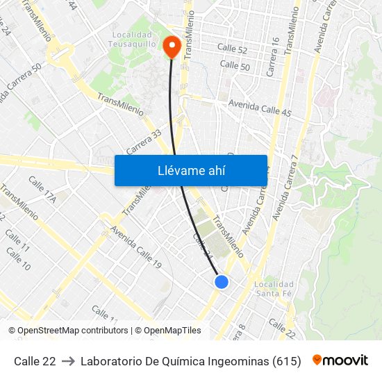 Calle 22 to Laboratorio De Química Ingeominas (615) map