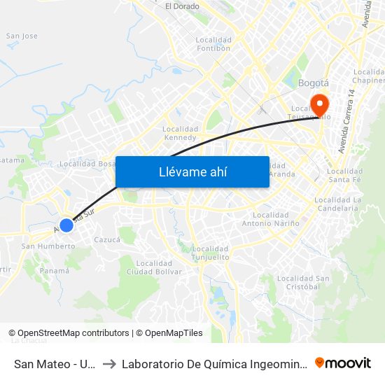 San Mateo - Unisur to Laboratorio De Química Ingeominas (615) map