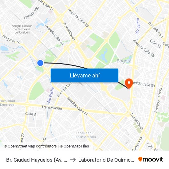 Br. Ciudad Hayuelos (Av. Centenario - Kr 78g) to Laboratorio De Química Ingeominas (615) map