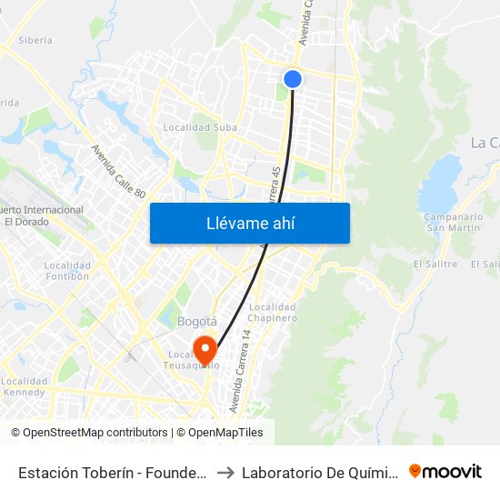 Estación Toberín - Foundever (Auto Norte - Cl 166) to Laboratorio De Química Ingeominas (615) map