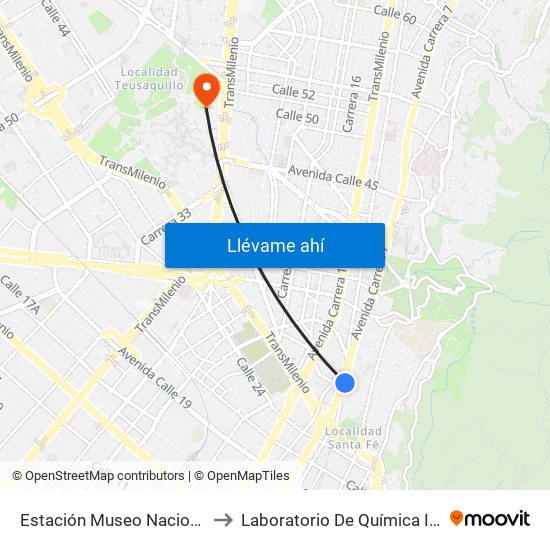 Estación Museo Nacional (Ak 7 - Cl 29) to Laboratorio De Química Ingeominas (615) map