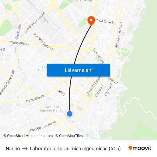 Nariño to Laboratorio De Química Ingeominas (615) map