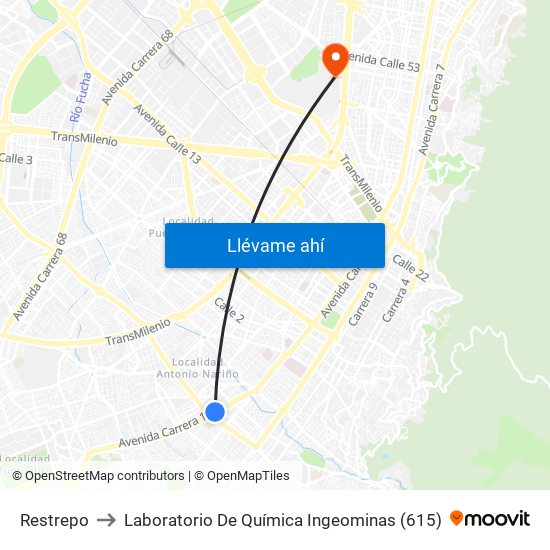 Restrepo to Laboratorio De Química Ingeominas (615) map