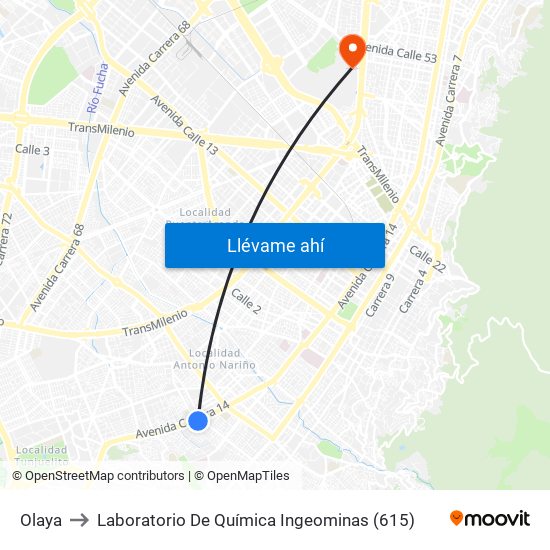 Olaya to Laboratorio De Química Ingeominas (615) map