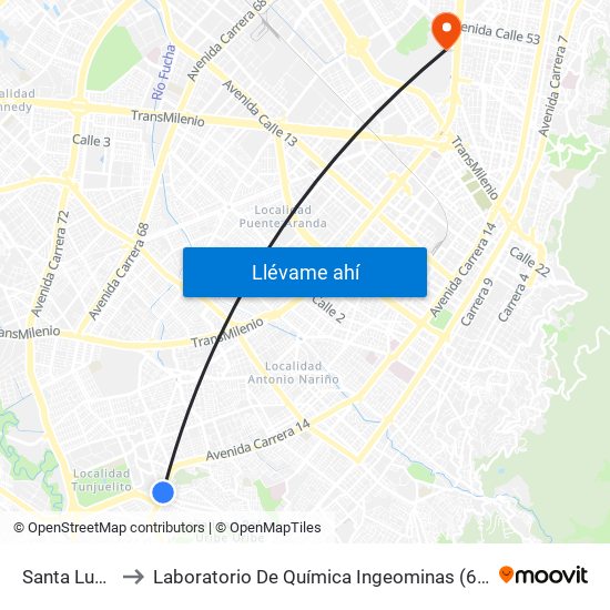 Santa Lucía to Laboratorio De Química Ingeominas (615) map