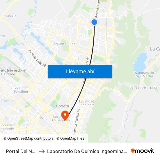 Portal Del Norte to Laboratorio De Química Ingeominas (615) map