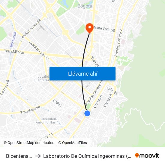 Bicentenario to Laboratorio De Química Ingeominas (615) map