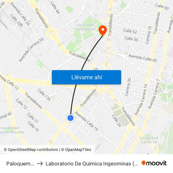 Paloquemao to Laboratorio De Química Ingeominas (615) map