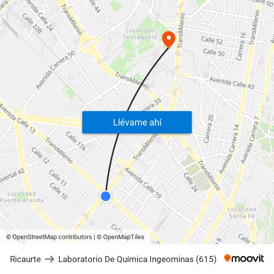 Ricaurte to Laboratorio De Química Ingeominas (615) map