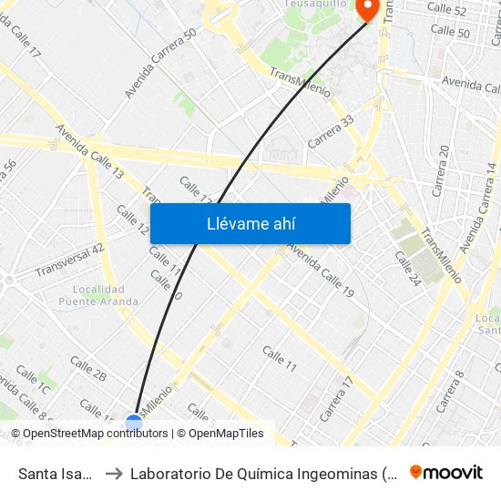 Santa Isabel to Laboratorio De Química Ingeominas (615) map