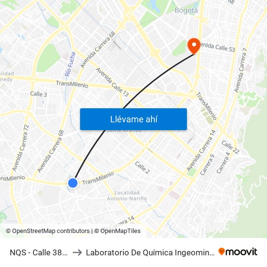 NQS - Calle 38a Sur to Laboratorio De Química Ingeominas (615) map