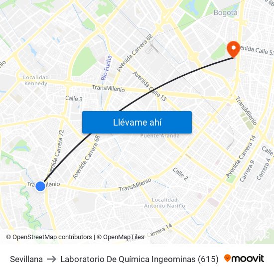 Sevillana to Laboratorio De Química Ingeominas (615) map