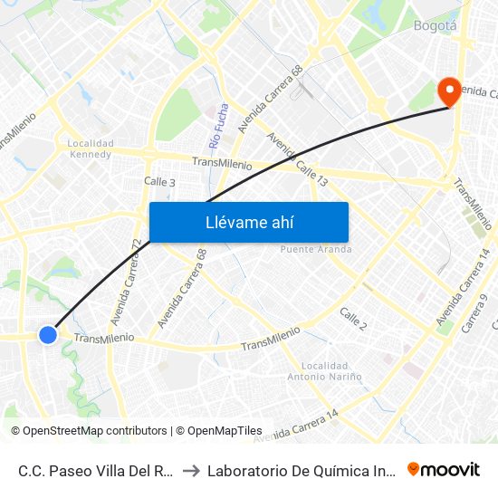 C.C. Paseo Villa Del Río - Madelena to Laboratorio De Química Ingeominas (615) map