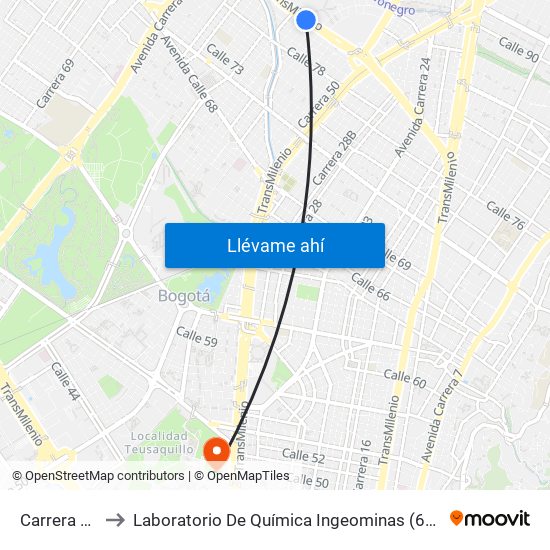 Carrera 47 to Laboratorio De Química Ingeominas (615) map