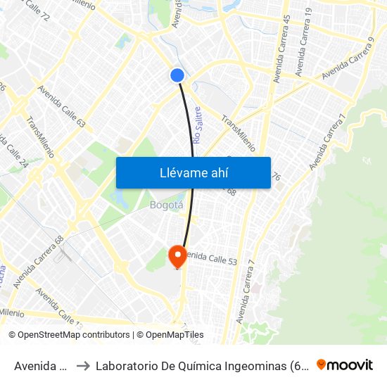 Avenida 68 to Laboratorio De Química Ingeominas (615) map