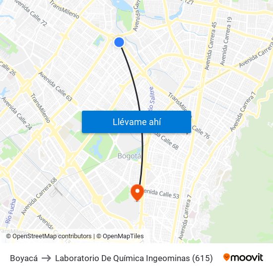 Boyacá to Laboratorio De Química Ingeominas (615) map