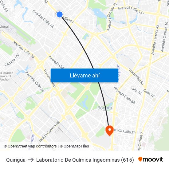 Quirigua to Laboratorio De Química Ingeominas (615) map