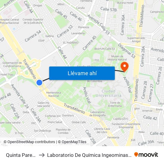 Quinta Paredes to Laboratorio De Química Ingeominas (615) map