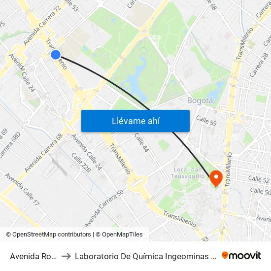 Avenida Rojas to Laboratorio De Química Ingeominas (615) map