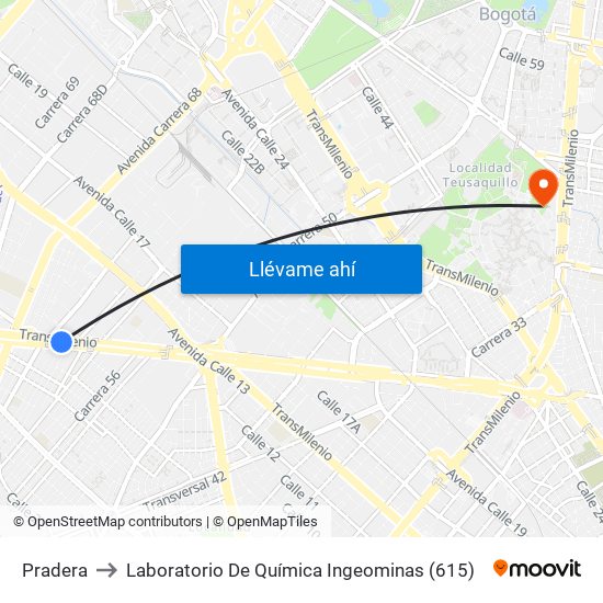 Pradera to Laboratorio De Química Ingeominas (615) map