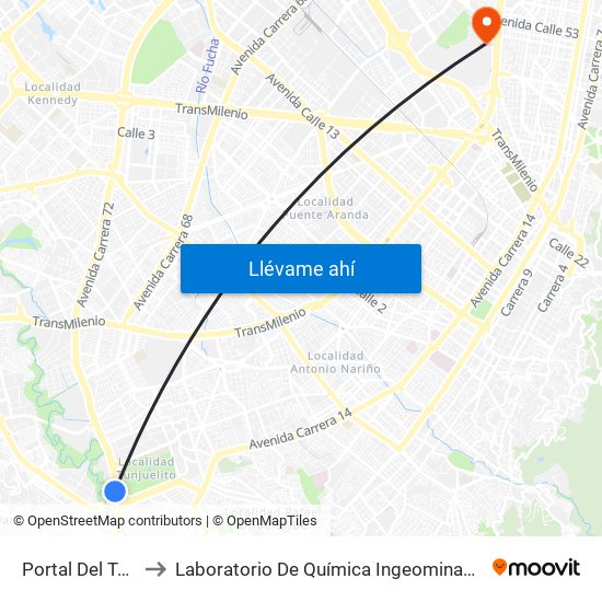 Portal Del Tunal to Laboratorio De Química Ingeominas (615) map