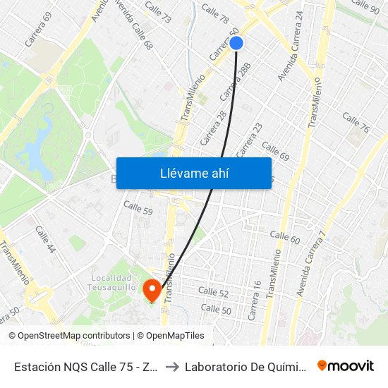 Estación NQS Calle 75 - Zona M (Av. NQS - Cl 75) to Laboratorio De Química Ingeominas (615) map