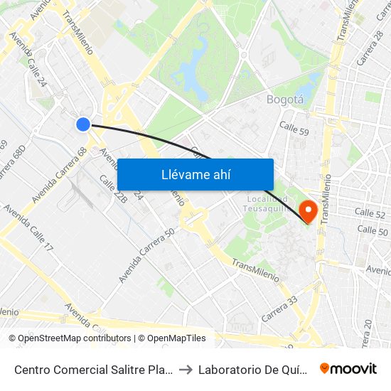 Centro Comercial Salitre Plaza (Av. La Esperanza - Kr 68a) to Laboratorio De Química Ingeominas (615) map