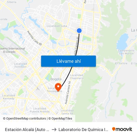 Estación Alcalá (Auto Norte - Cl 136) to Laboratorio De Química Ingeominas (615) map