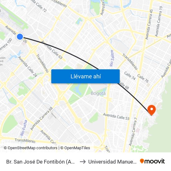 Br. San José De Fontibón (Ac 26 - Kr 96a) to Universidad Manuela Beltrán map