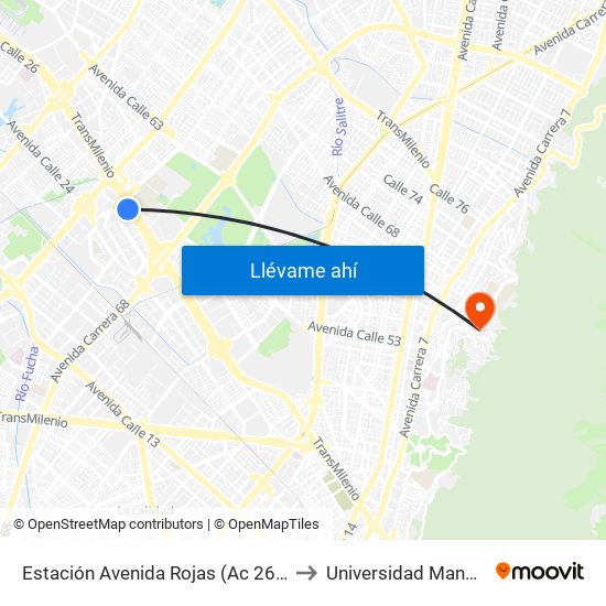 Estación Avenida Rojas (Ac 26 - Kr 69d Bis) (B) to Universidad Manuela Beltrán map