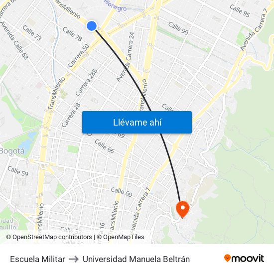 Escuela Militar to Universidad Manuela Beltrán map