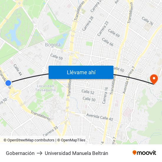 Gobernación to Universidad Manuela Beltrán map